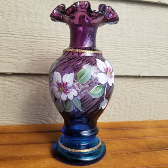 ❌️SOLD❌️Fenton 50th Anniversary Art Mulberry Glass Vase Hand Painted Vintage - Picture 7 of 13